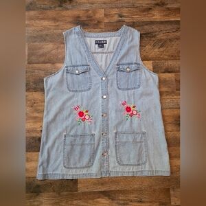 L.A. Blues Vintage Women's Floral Peacock Embroidered Light Denim Dress 22/24